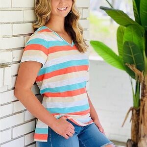 Belle by Kim Gravel Striped Heather Short Sleeved Top